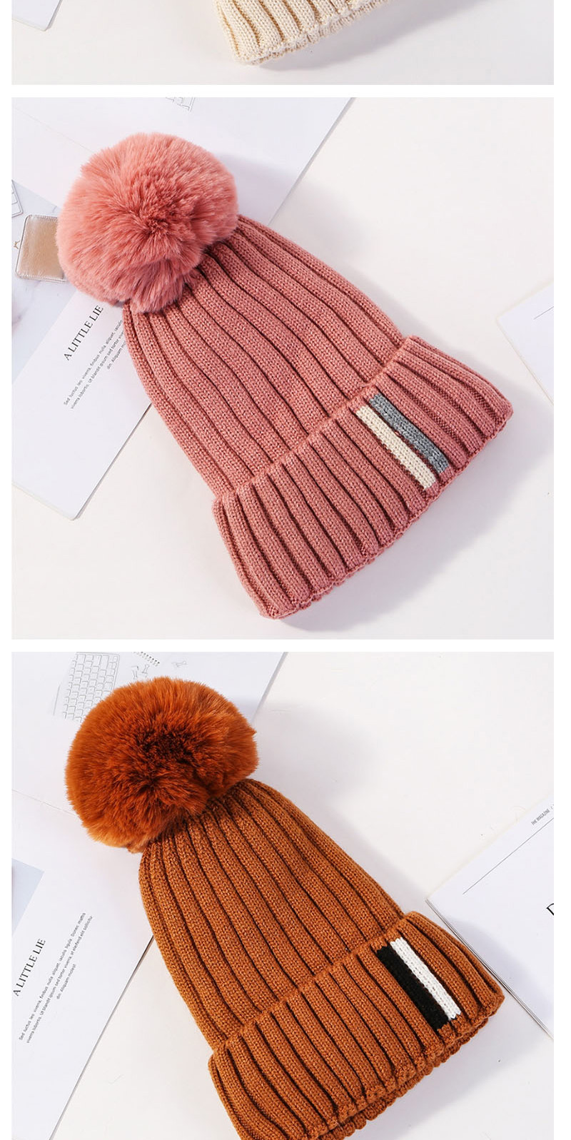 Fashion Light Pink Contrast Striped Knit Wool Hat,Knitting Wool Hats