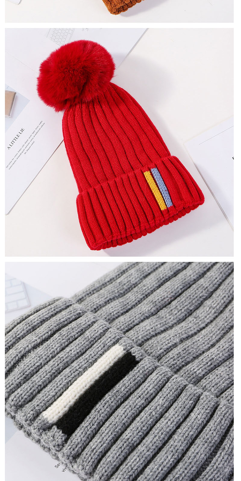 Fashion Gray Contrast Striped Knit Wool Hat,Knitting Wool Hats