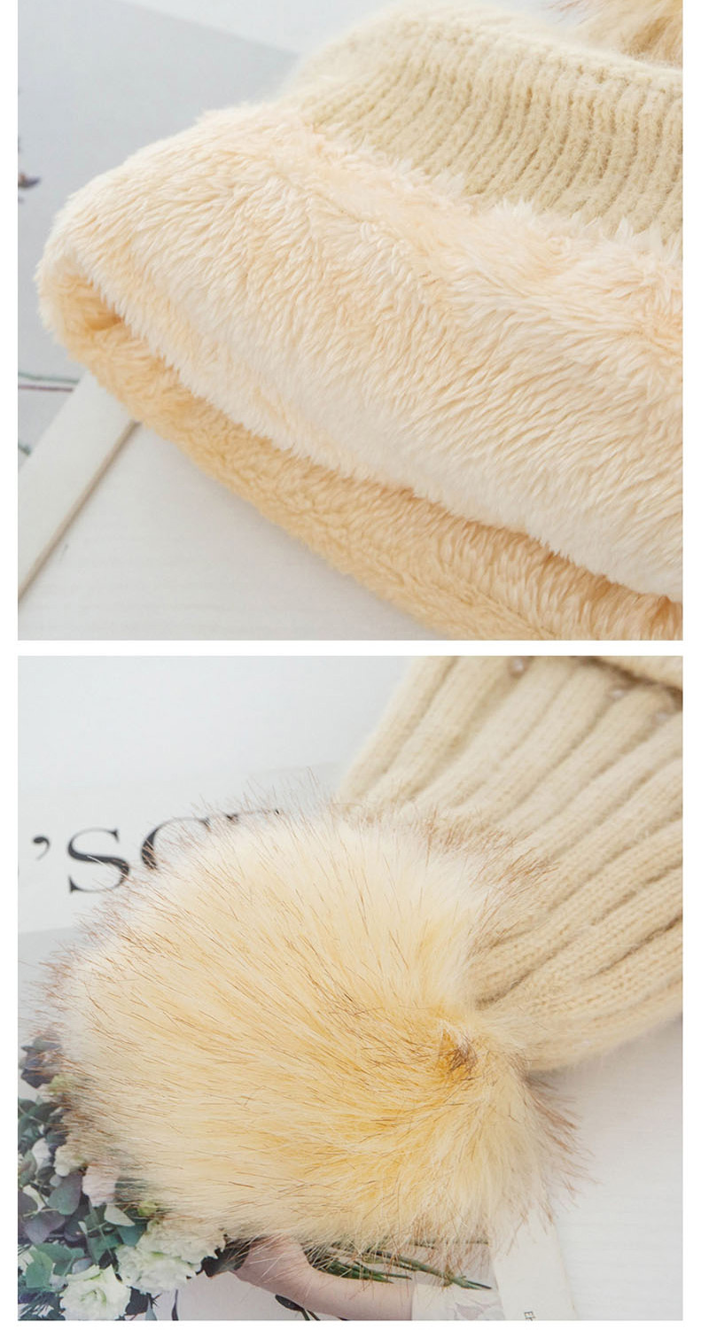 Fashion Black Rabbit Fur Knit Double Plus Fluffy Ball Wool Cap,Knitting Wool Hats