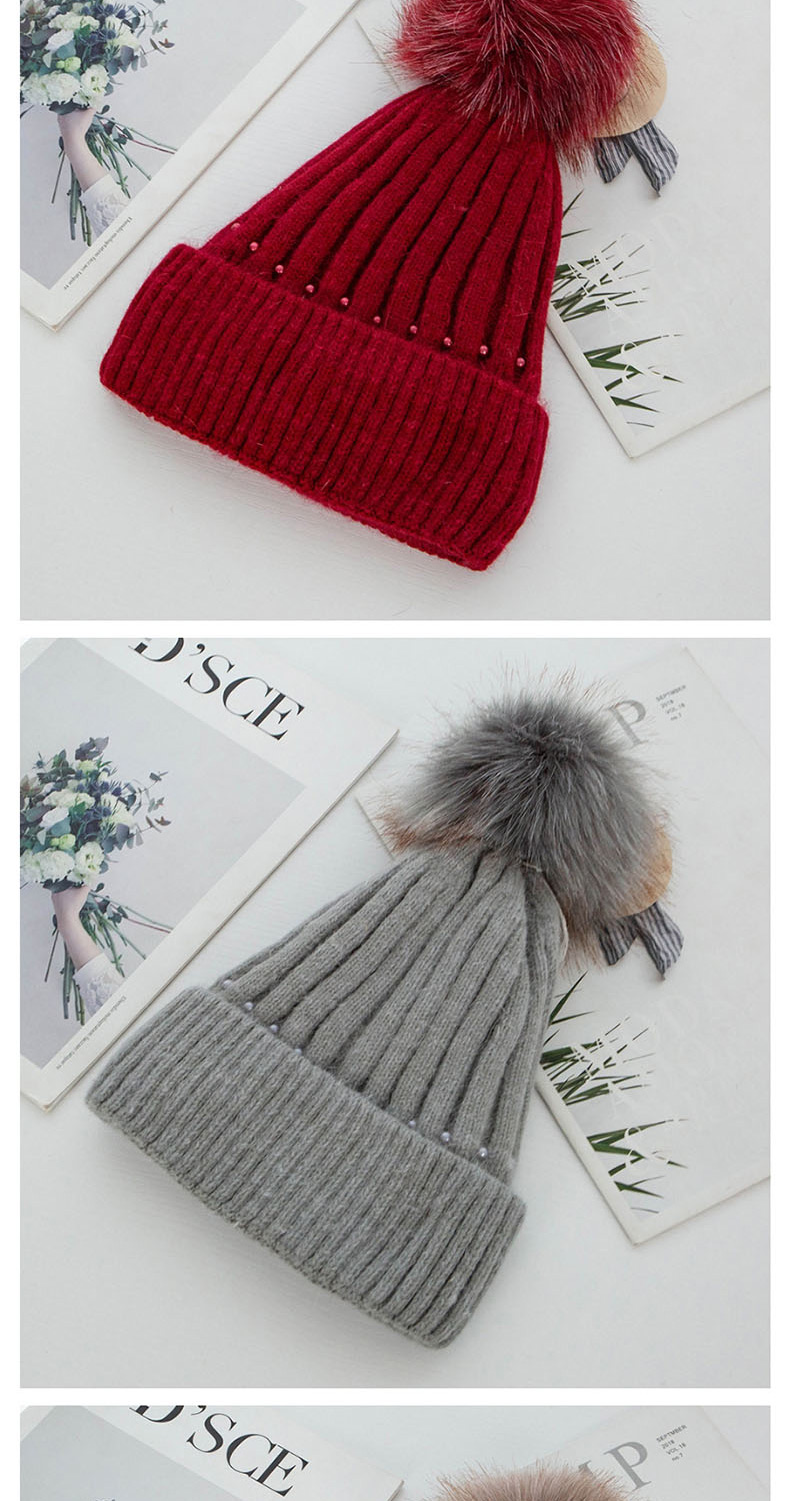 Fashion Khaki Rabbit Fur Knit Double Plus Fluffy Ball Wool Cap,Knitting Wool Hats