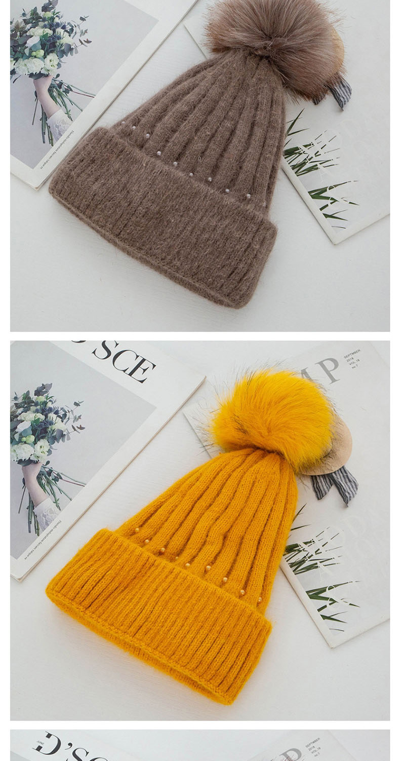 Fashion Beige Rabbit Fur Knit Double Plus Fluffy Ball Wool Cap,Knitting Wool Hats