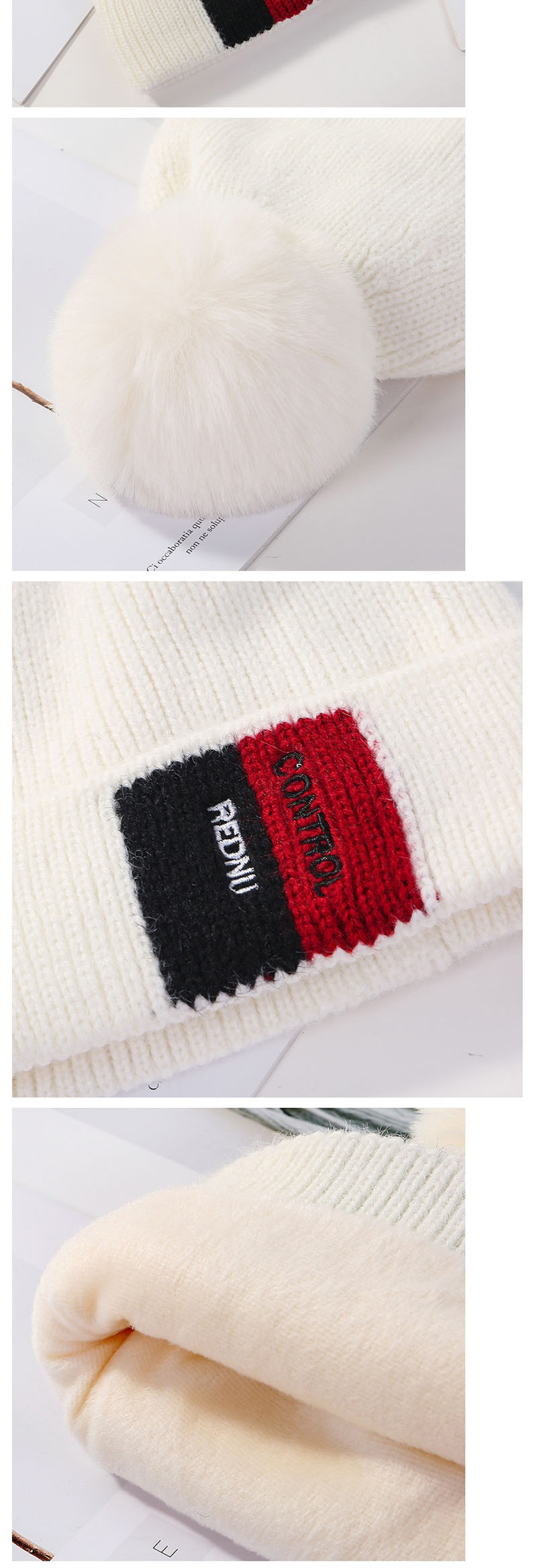 Fashion Black Contrast Letter Velvet Knit Plus Velvet Cap,Knitting Wool Hats