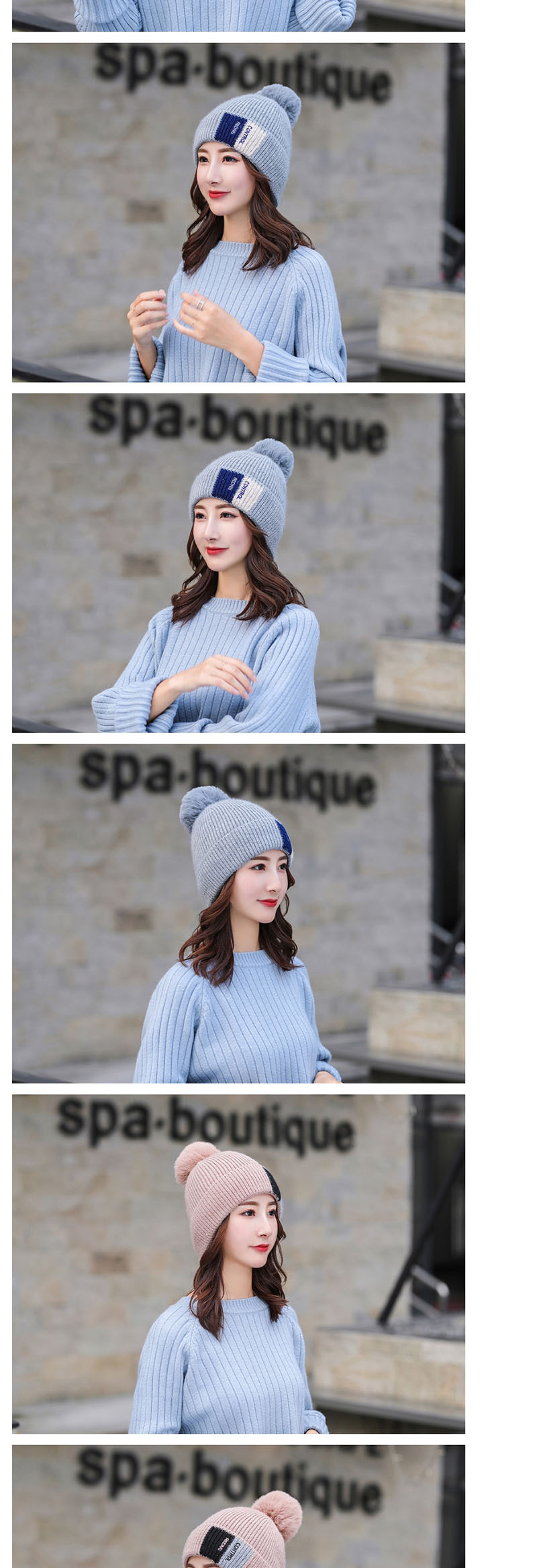 Fashion Gray Contrast Letter Velvet Knit Plus Velvet Cap,Knitting Wool Hats