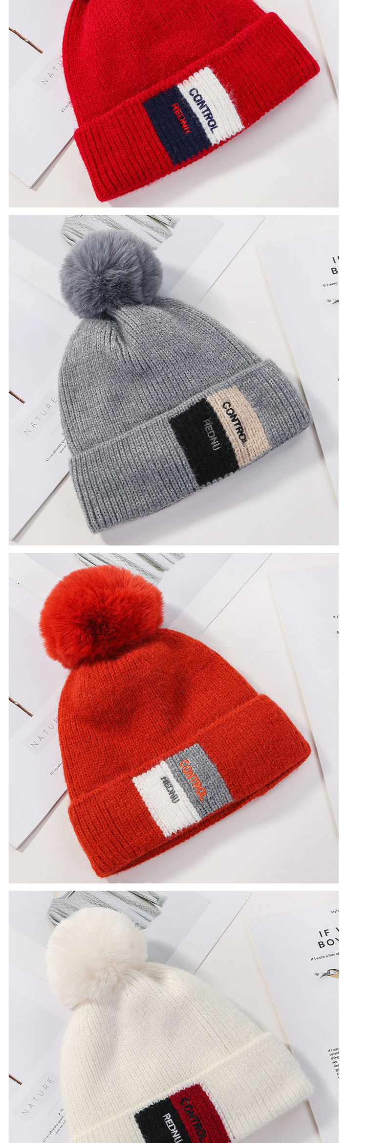 Fashion Orange Contrast Letter Velvet Knit Plus Velvet Cap,Knitting Wool Hats