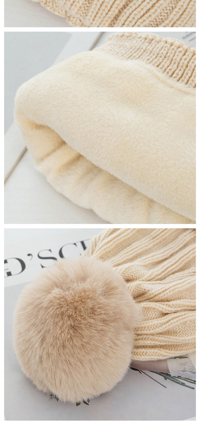 Fashion Lotus Color Double-layer Plus Velvet Double Rivet Hair Ball Wool Cap,Knitting Wool Hats