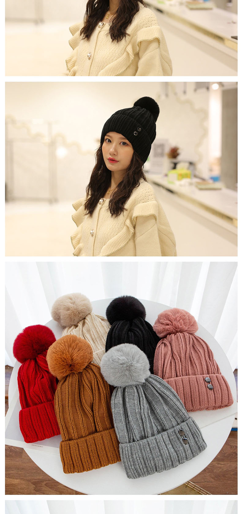 Fashion Yellow Double-layer Plus Velvet Double Rivet Hair Ball Wool Cap,Knitting Wool Hats