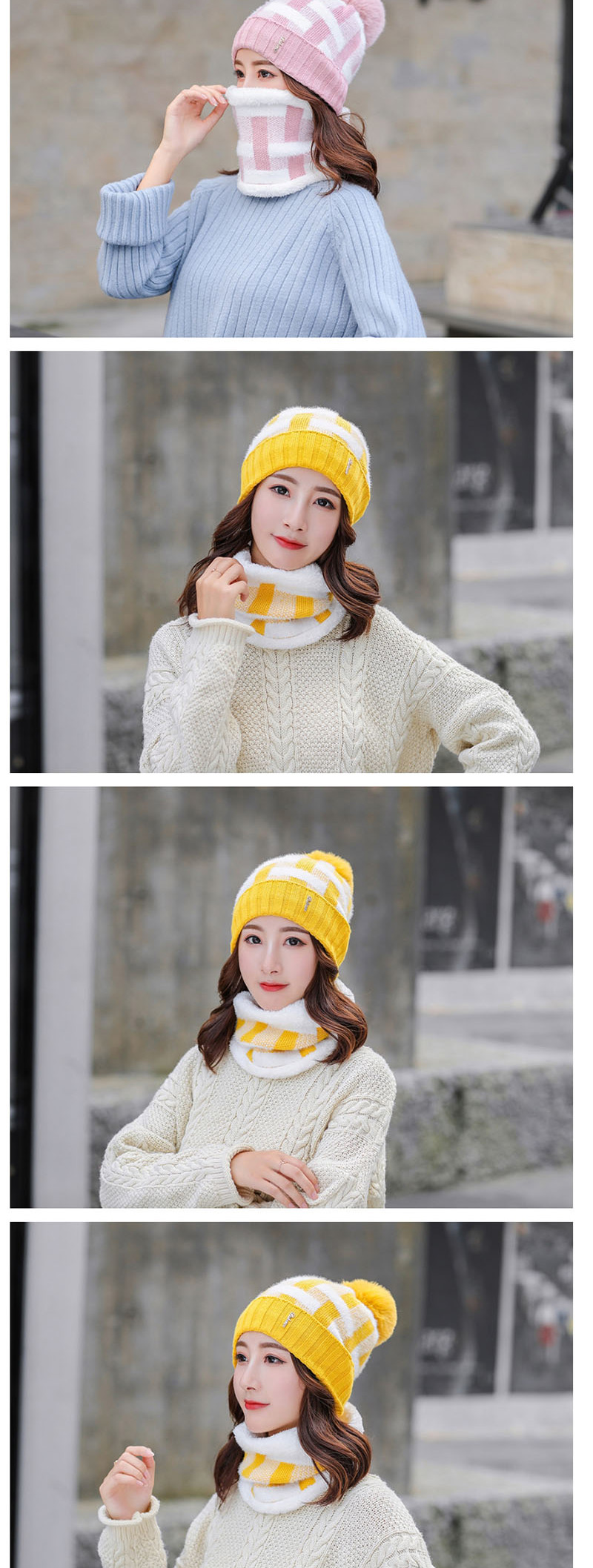 Fashion Yellow Plush Hat Bib Two-piece,Knitting Wool Hats