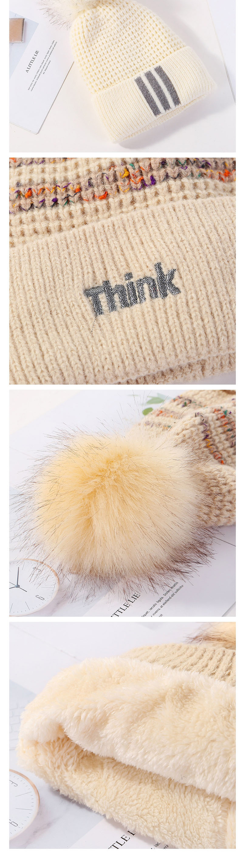 Fashion Khaki Plush Knitted Three-bar Wool Cap,Knitting Wool Hats