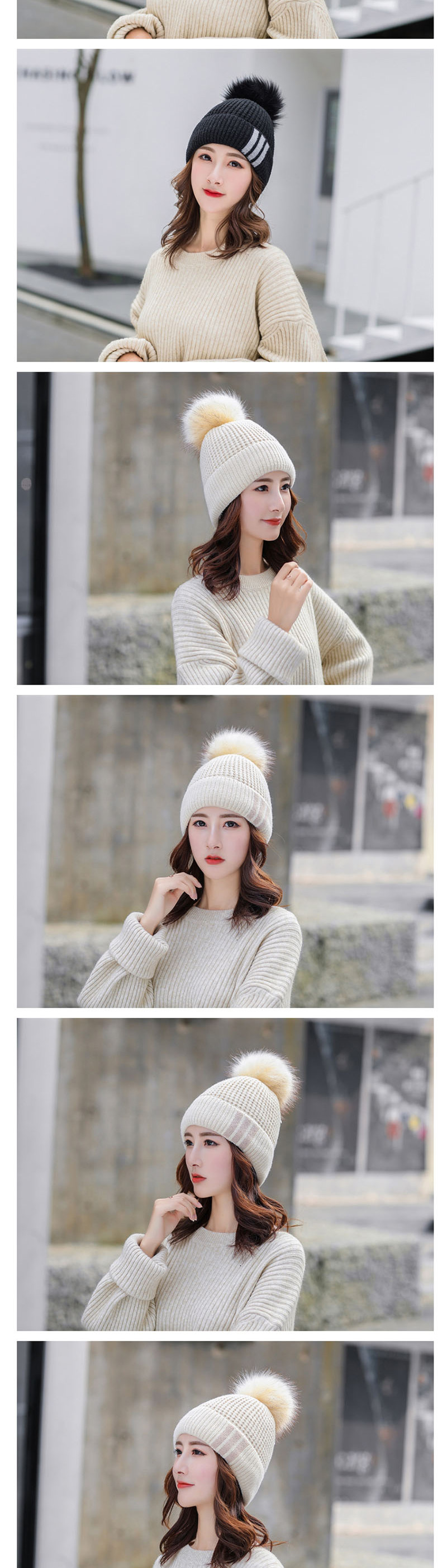 Fashion White Plush Knitted Three-bar Wool Cap,Knitting Wool Hats