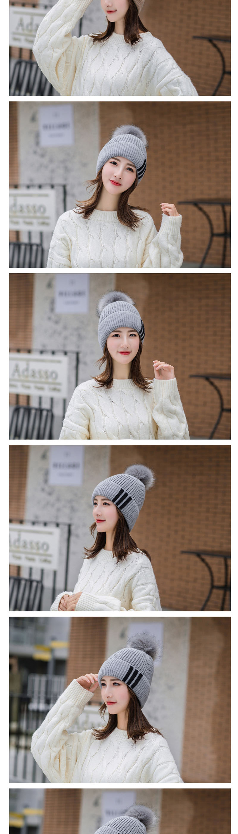 Fashion Gray Plush Knitted Three-bar Wool Cap,Knitting Wool Hats