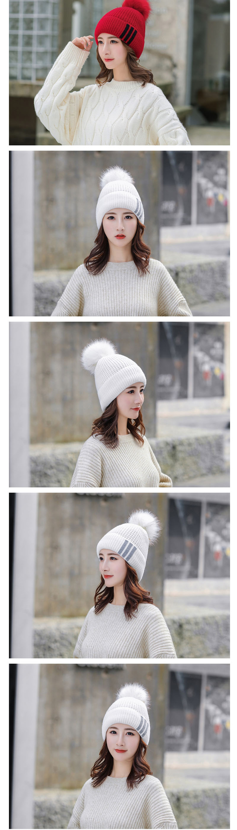 Fashion White Plush Knitted Three-bar Wool Cap,Knitting Wool Hats