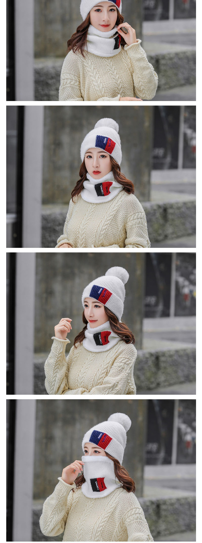 Fashion Red Plus Velvet Color Matching Hat Bib Two-piece,Knitting Wool Hats