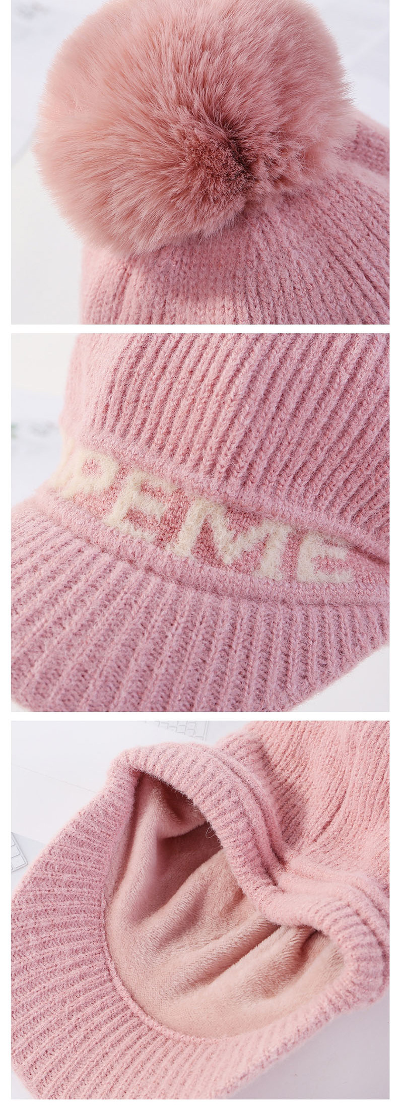 Fashion Pink Plush Letter Knit Wool Ball Wool Cap,Knitting Wool Hats