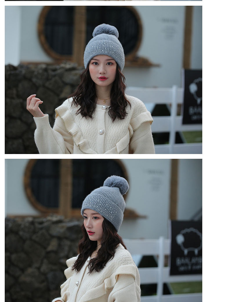 Fashion White Point Drill Knit Plus Velvet Cap,Knitting Wool Hats