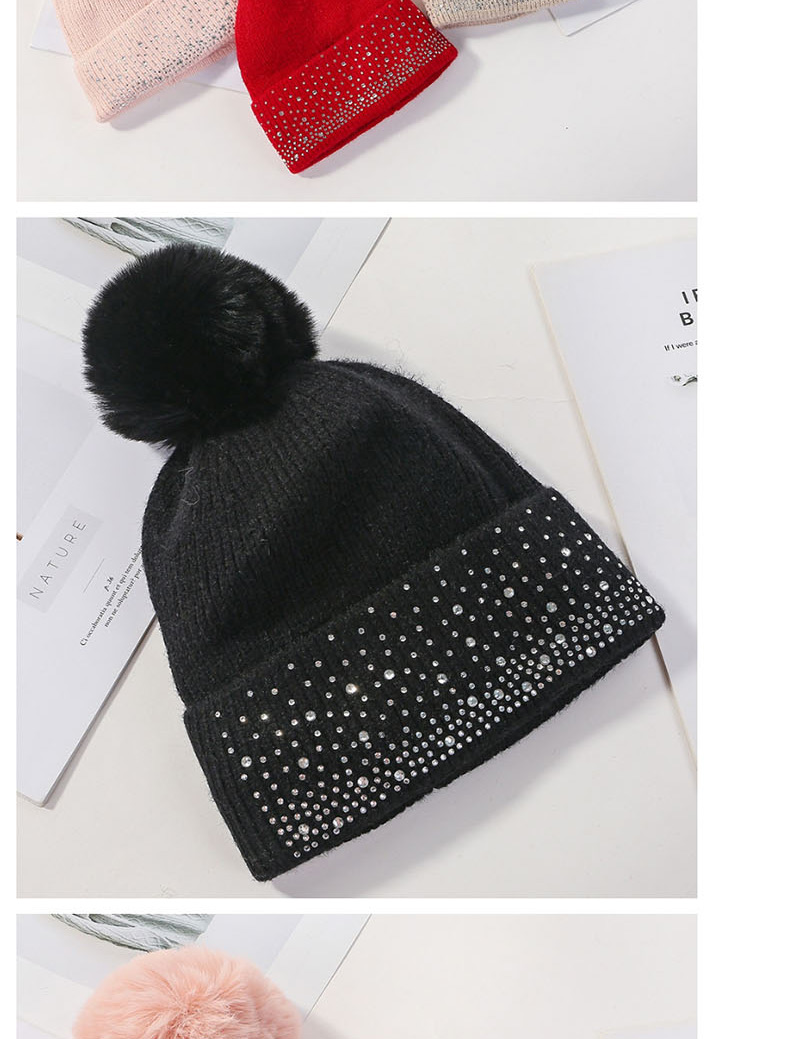 Fashion Beige Point Drill Knit Plus Velvet Cap,Knitting Wool Hats