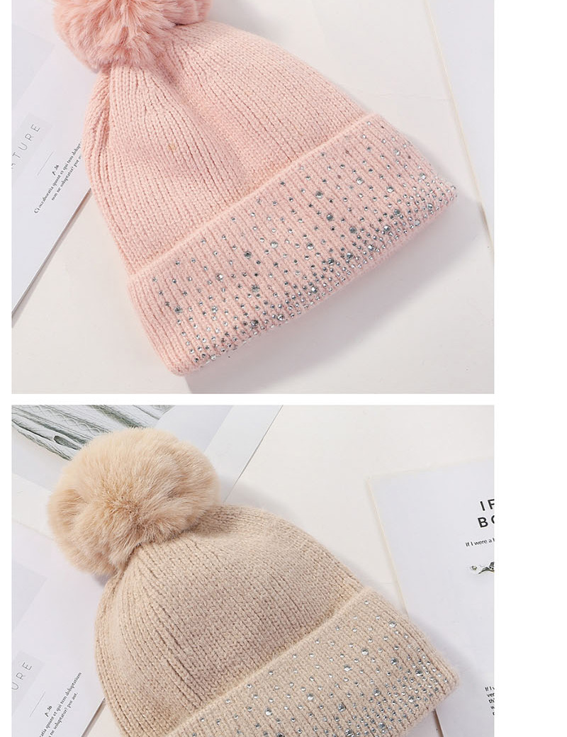 Fashion Beige Point Drill Knit Plus Velvet Cap,Knitting Wool Hats