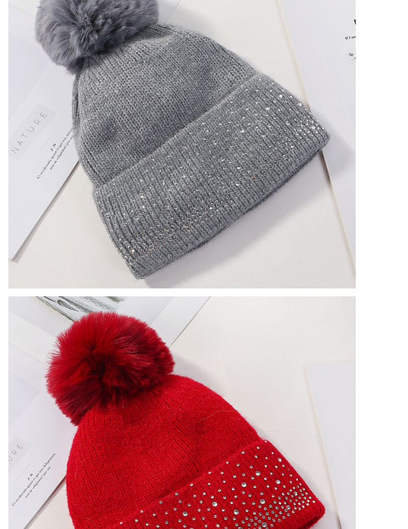 Fashion Red Point Drill Knit Plus Velvet Cap,Knitting Wool Hats