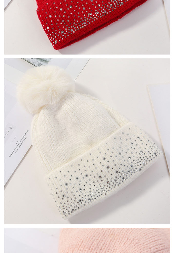 Fashion Pink Point Drill Knit Plus Velvet Cap,Knitting Wool Hats