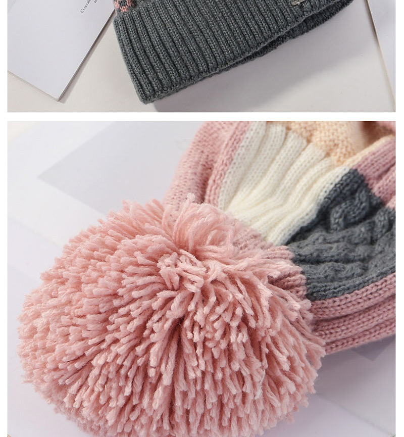 Fashion Gray Plush Knit Colorblock Plaid Wool Cap,Knitting Wool Hats