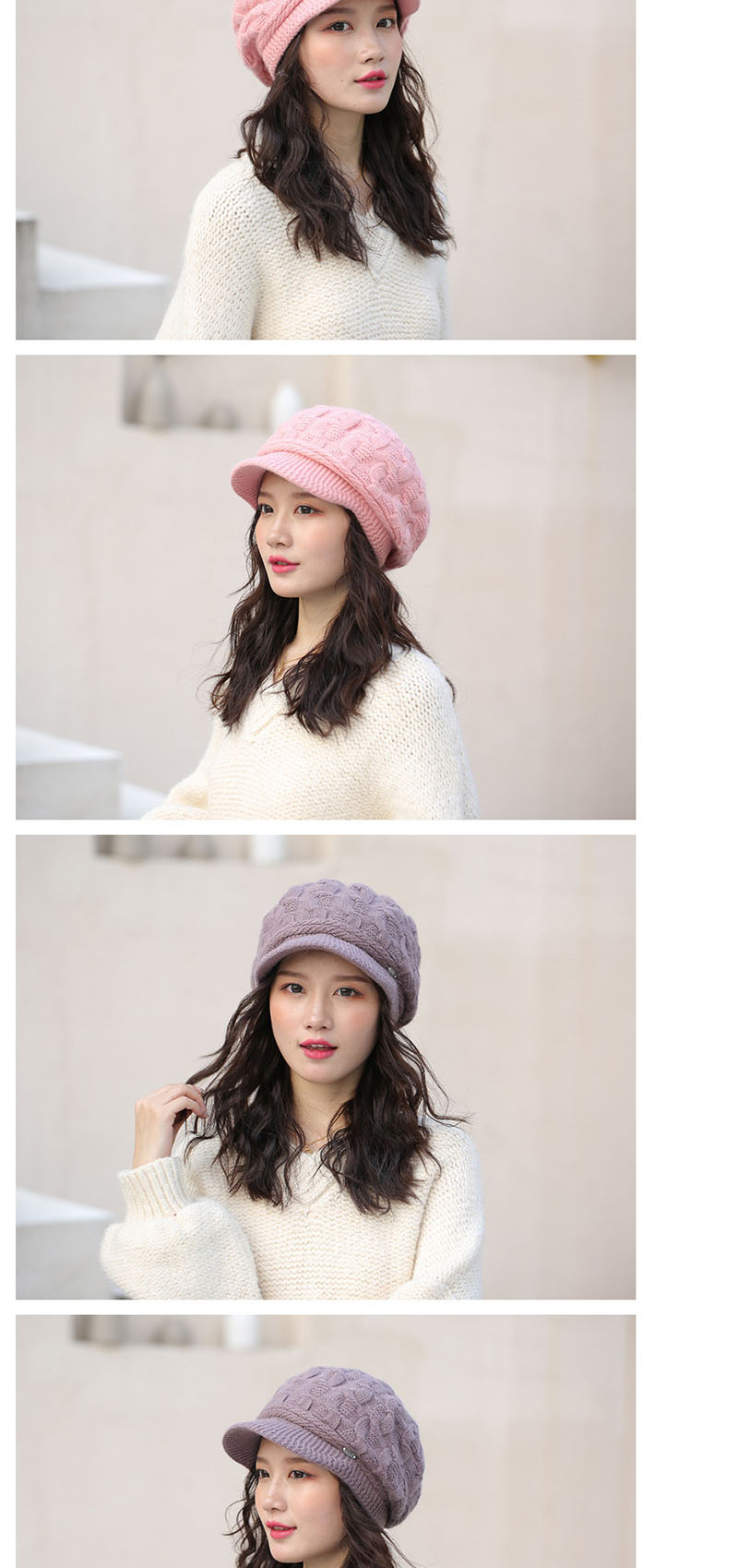 Fashion Rose Purple Plus Velvet Pattern Rabbit Fur Cap,Knitting Wool Hats