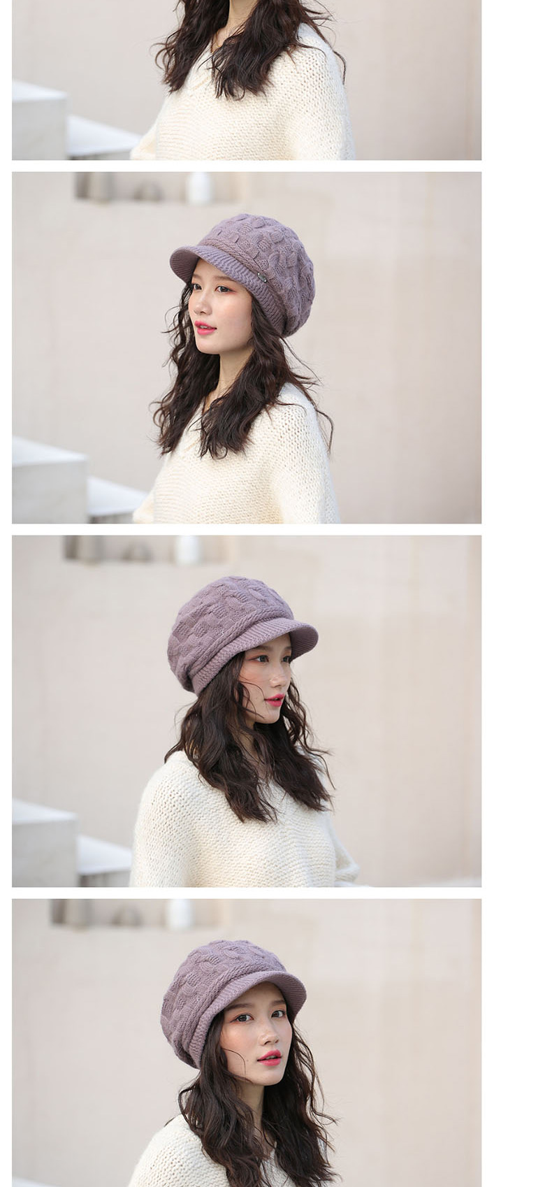 Fashion Deep Purple Plus Velvet Pattern Rabbit Fur Cap,Knitting Wool Hats