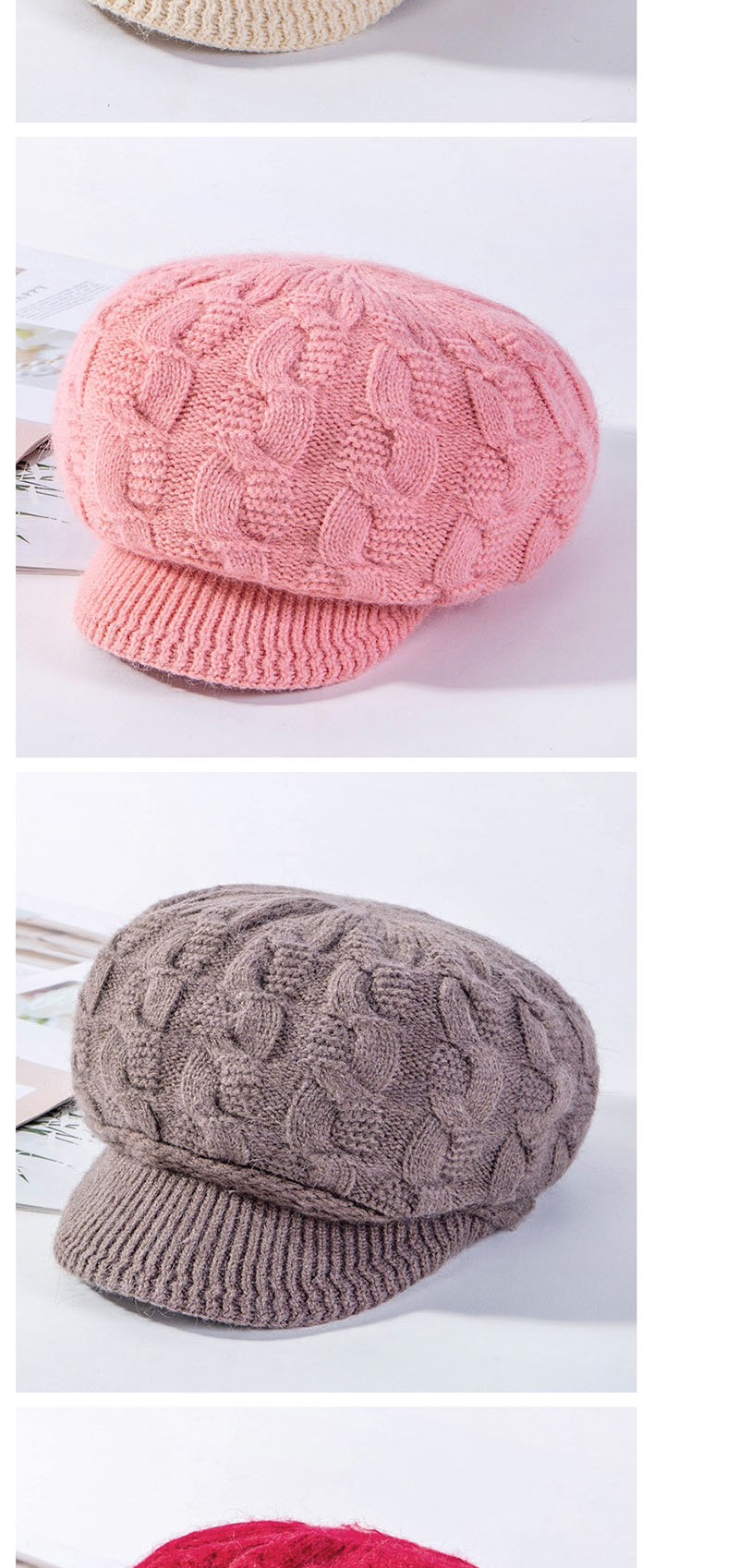 Fashion Light Purple Plus Velvet Pattern Rabbit Fur Cap,Knitting Wool Hats