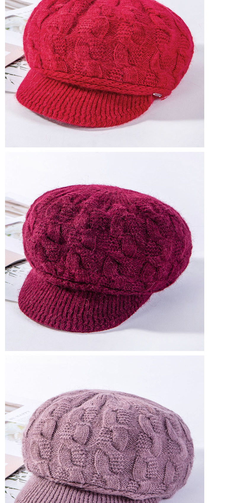 Fashion Deep Purple Plus Velvet Pattern Rabbit Fur Cap,Knitting Wool Hats
