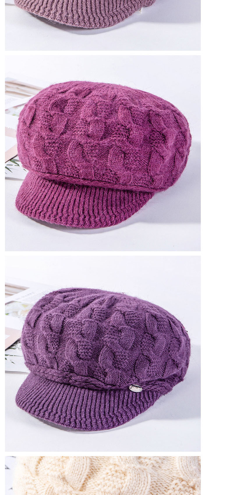 Fashion Pink Plus Velvet Pattern Rabbit Fur Cap,Knitting Wool Hats