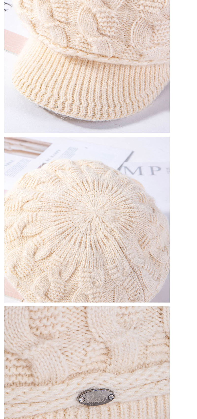 Fashion Jujube Plus Velvet Pattern Rabbit Fur Cap,Knitting Wool Hats
