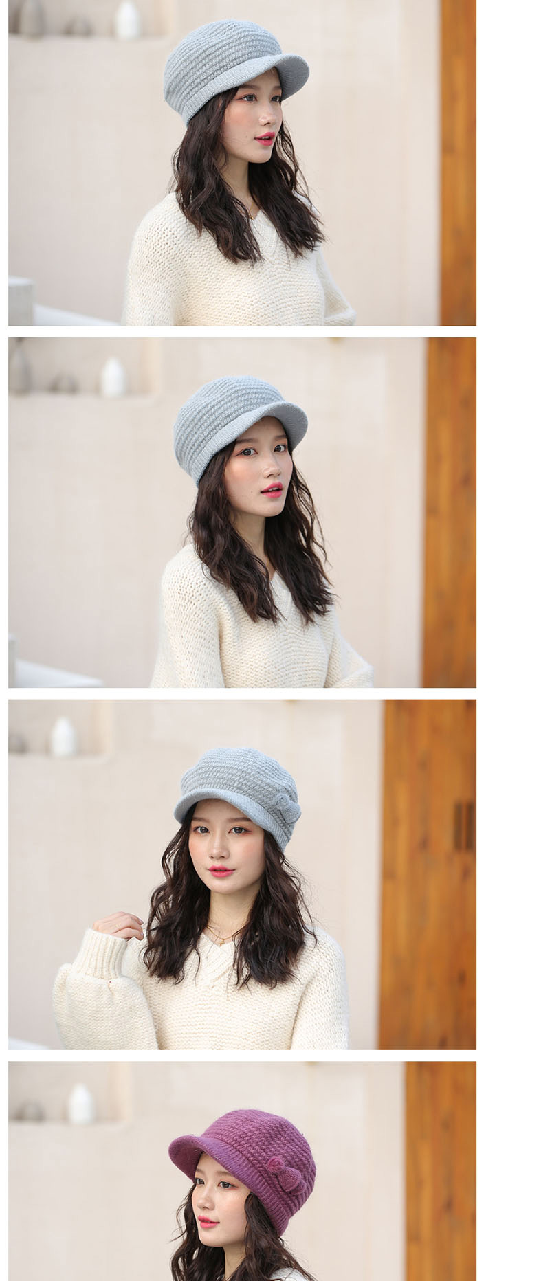 Fashion Gray Fan Hair Ball Rabbit Fur Plus Fleece Cap,Knitting Wool Hats