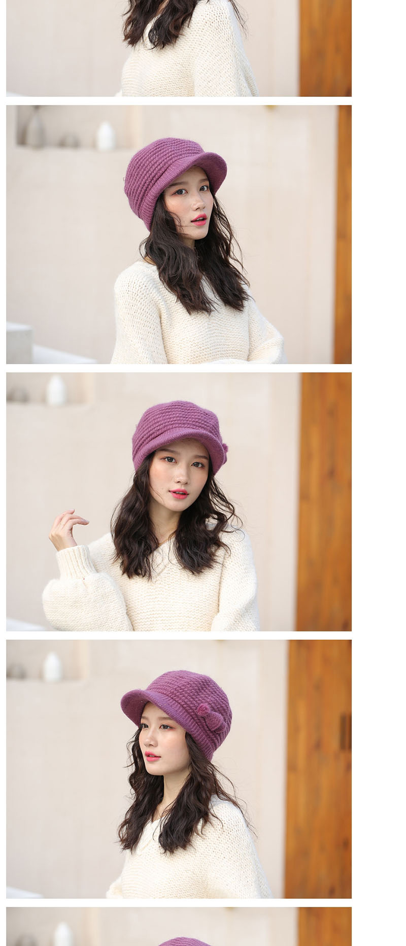 Fashion Purple Fan Hair Ball Rabbit Fur Plus Fleece Cap,Knitting Wool Hats