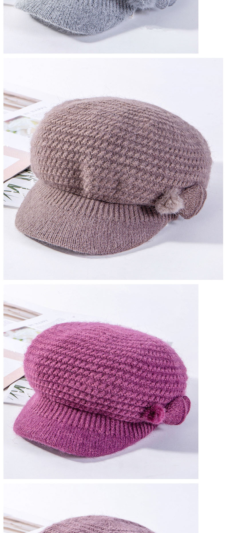 Fashion Purple Fan Hair Ball Rabbit Fur Plus Fleece Cap,Knitting Wool Hats