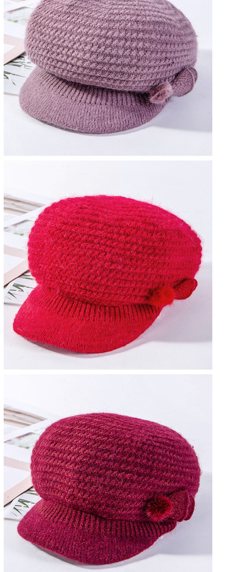 Fashion Red Fan Hair Ball Rabbit Fur Plus Fleece Cap,Knitting Wool Hats