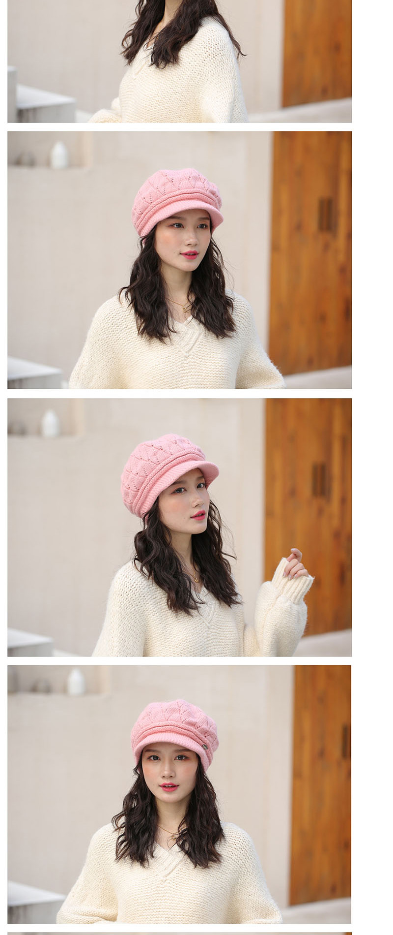 Fashion Pink Rabbit Wool Pattern Two Bar Rivets Plus Fleece Cap,Knitting Wool Hats