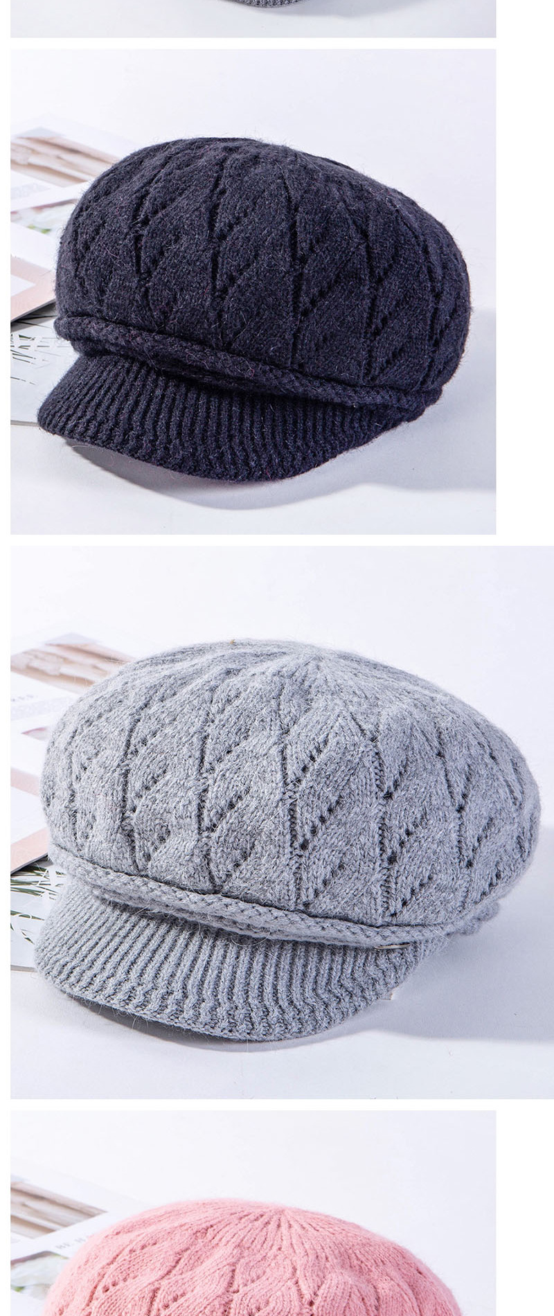 Fashion Beige Rabbit Wool Pattern Two Bar Rivets Plus Fleece Cap,Knitting Wool Hats