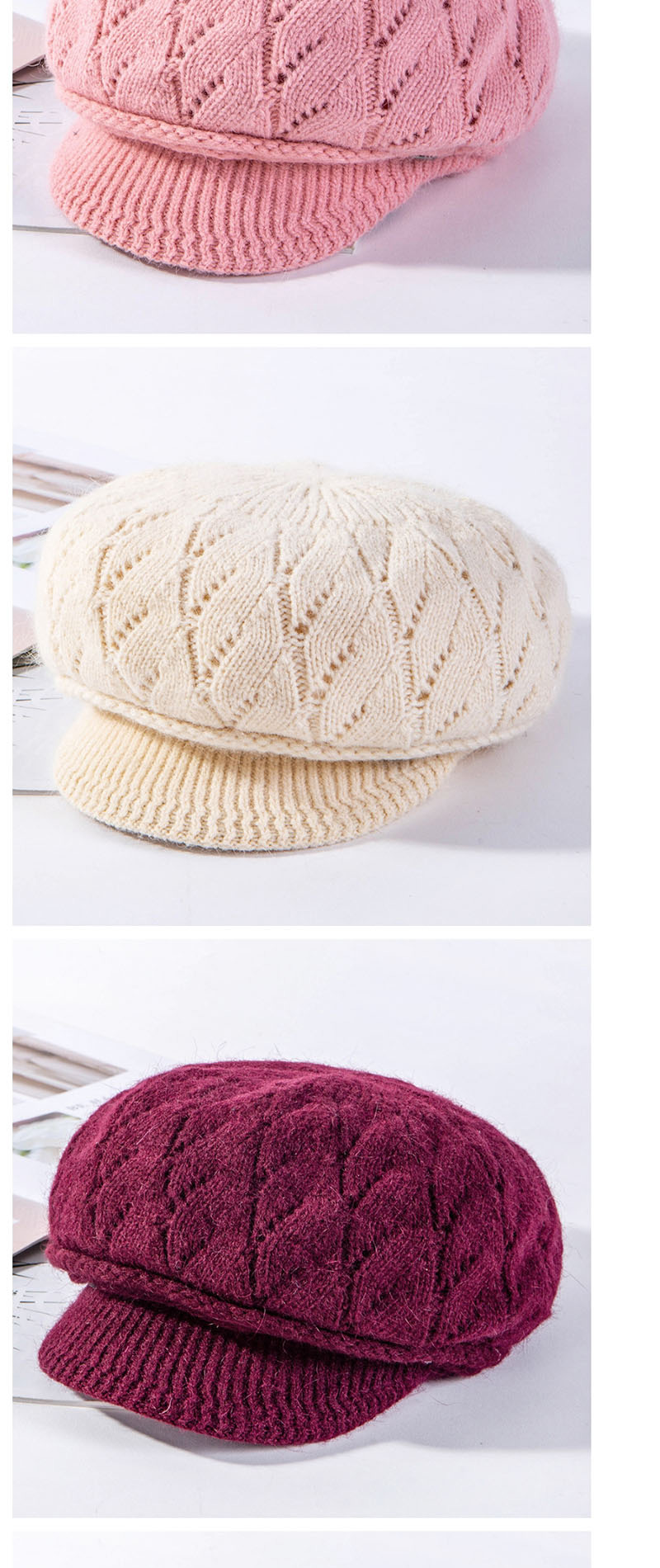 Fashion Purple Rabbit Wool Pattern Two Bar Rivets Plus Fleece Cap,Knitting Wool Hats