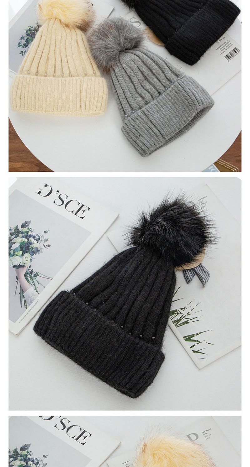 Fashion Gray Rabbit Fur Knit Double Plus Fluffy Ball Wool Cap,Knitting Wool Hats