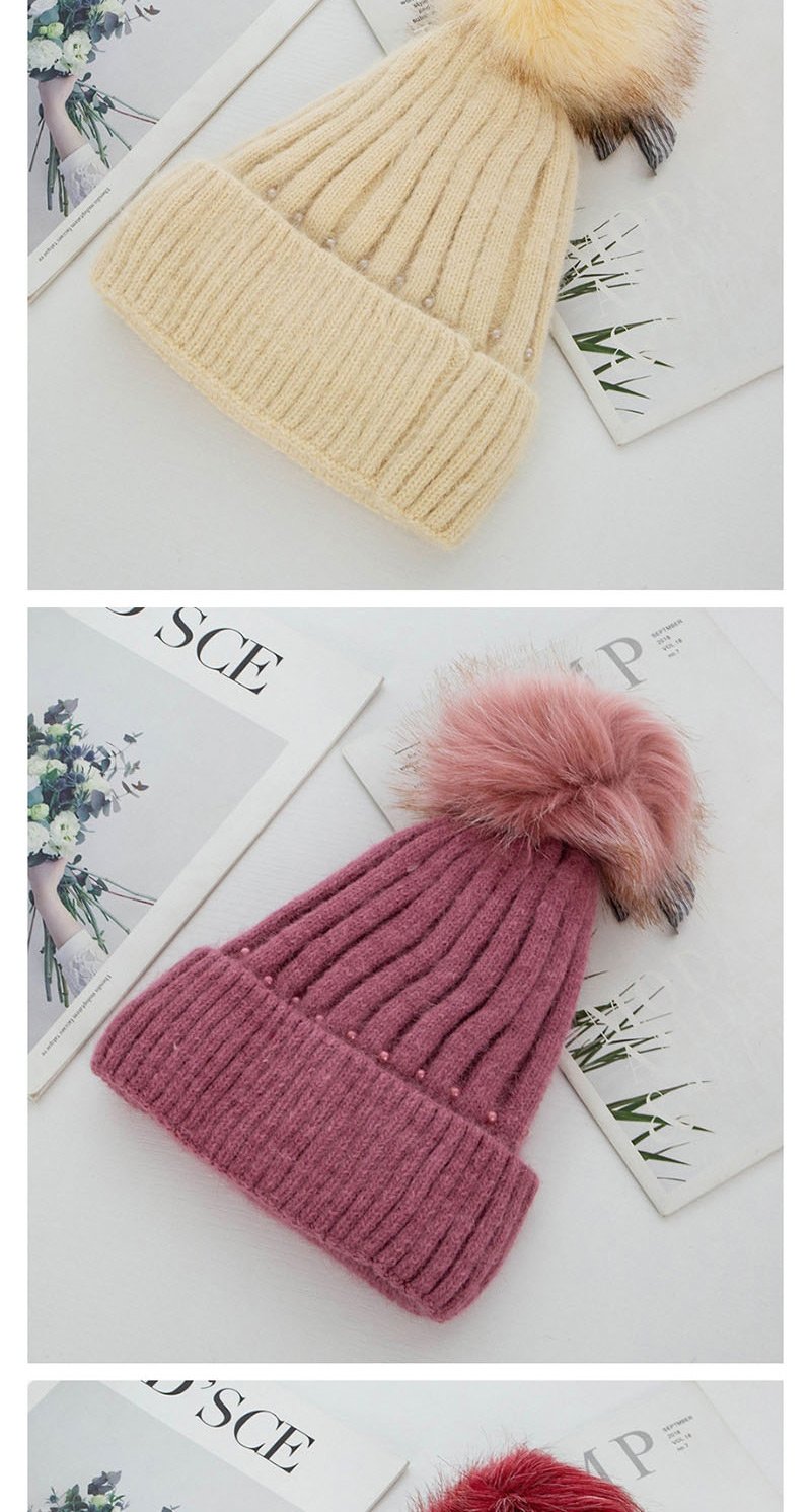 Fashion Yellow Rabbit Fur Knit Double Plus Fluffy Ball Wool Cap,Knitting Wool Hats