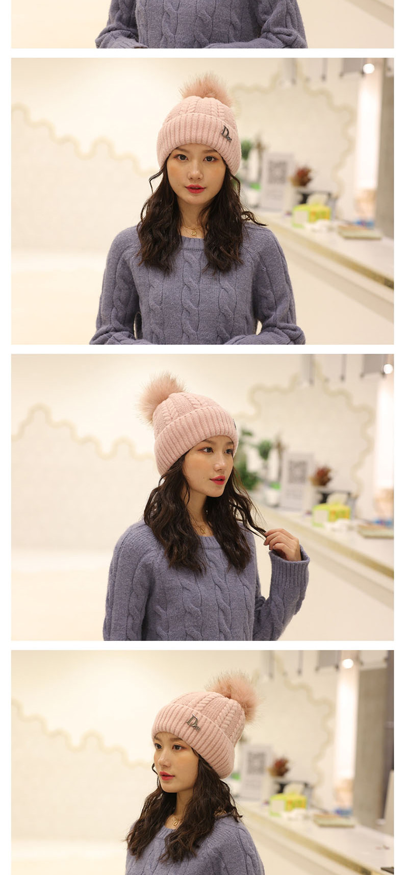 Fashion Pink Hair Ball Twist And Velvet Wool Cap,Knitting Wool Hats