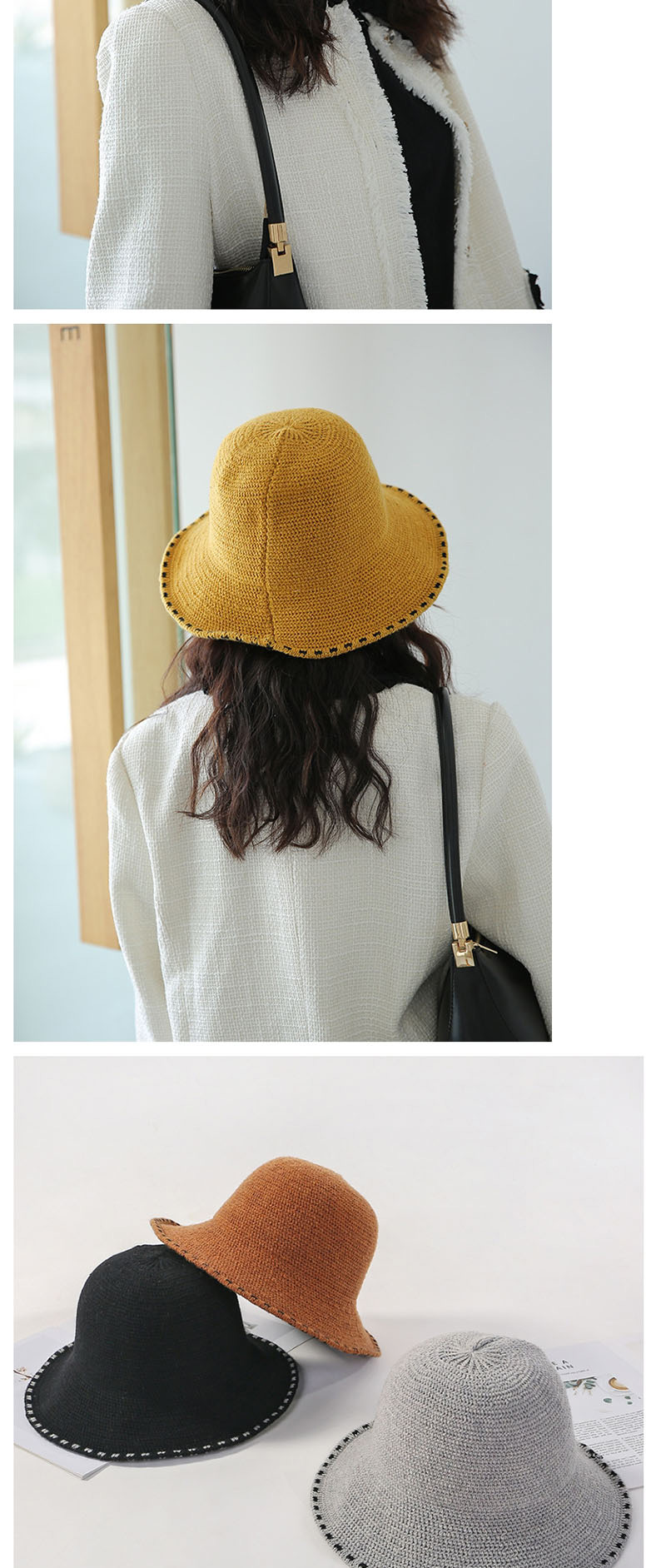 Fashion Yellow Knit Lace Fisherman Hat,Beanies&Others