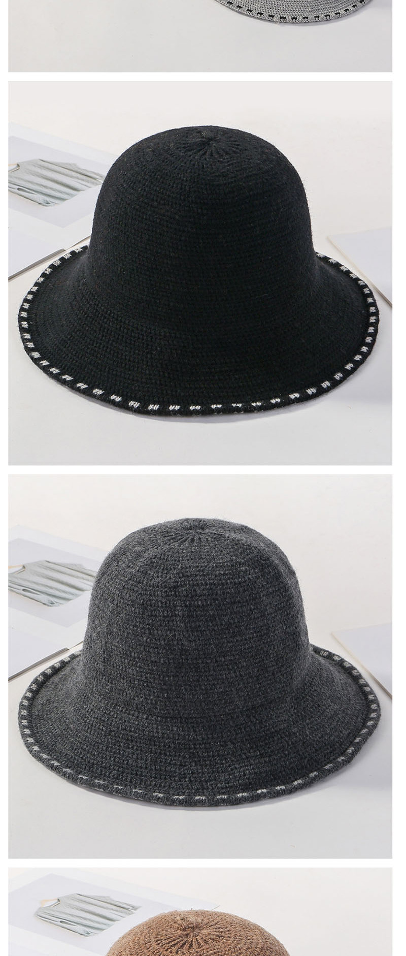Fashion Dark Gray Knit Lace Fisherman Hat,Beanies&Others