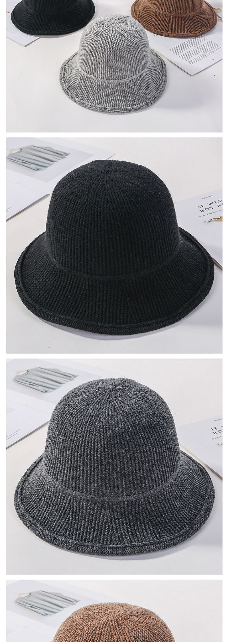 Fashion Light Grey Knitted Wool Fisherman Hat,Beanies&Others