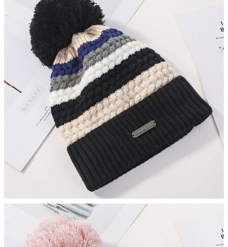 Fashion Black Color Matching Knitted Wool Ball Cap,Knitting Wool Hats