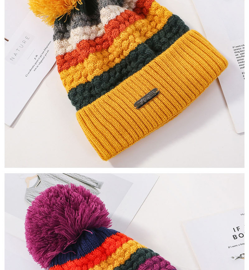 Fashion Lotus Color Color Matching Knitted Wool Ball Cap,Knitting Wool Hats