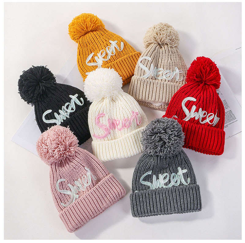 Fashion Beige Letter Knit Plus Fleece Cap,Knitting Wool Hats