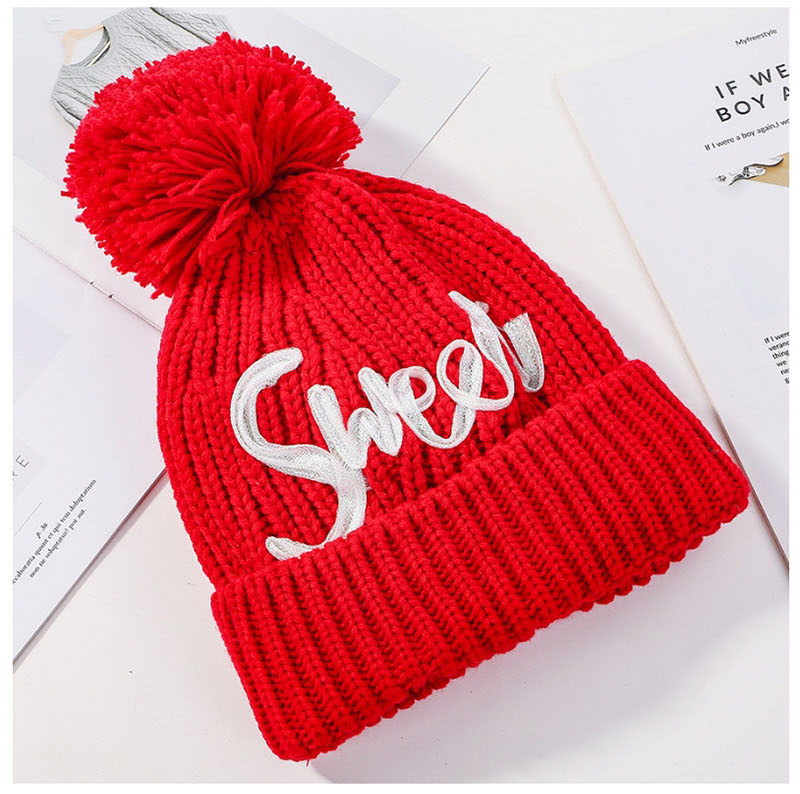 Fashion Red Letter Knit Plus Fleece Cap,Knitting Wool Hats