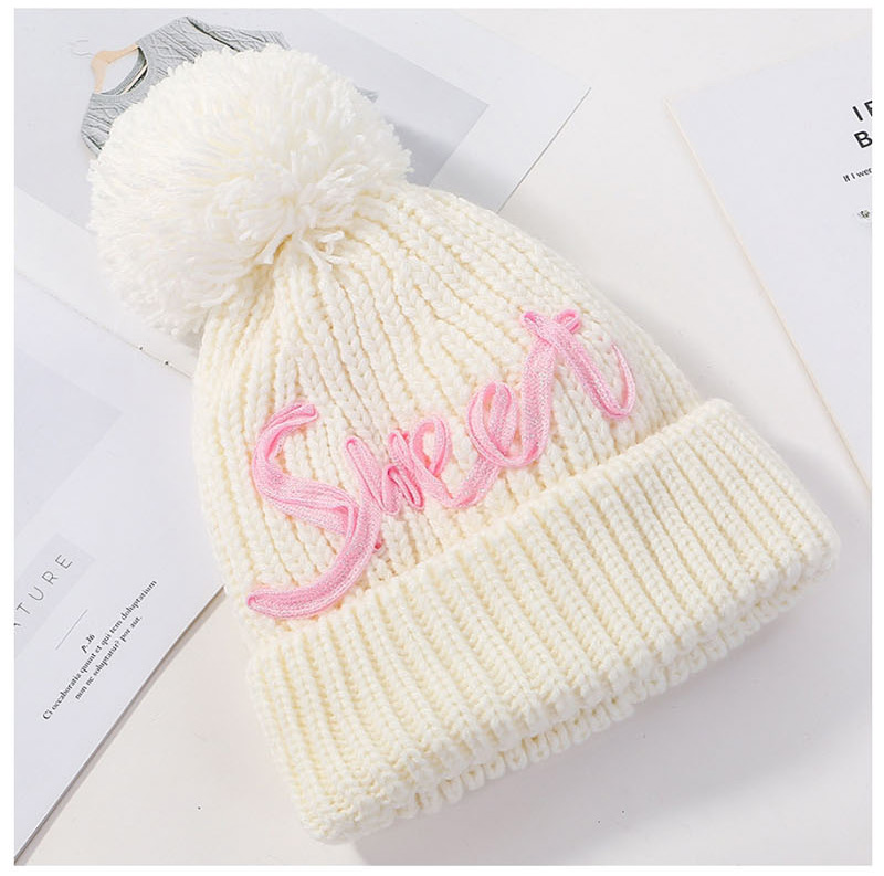 Fashion Beige Letter Knit Plus Fleece Cap,Knitting Wool Hats
