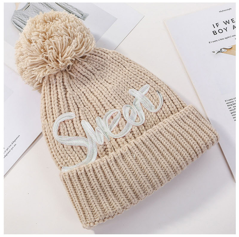 Fashion Gray Letter Knit Plus Fleece Cap,Knitting Wool Hats