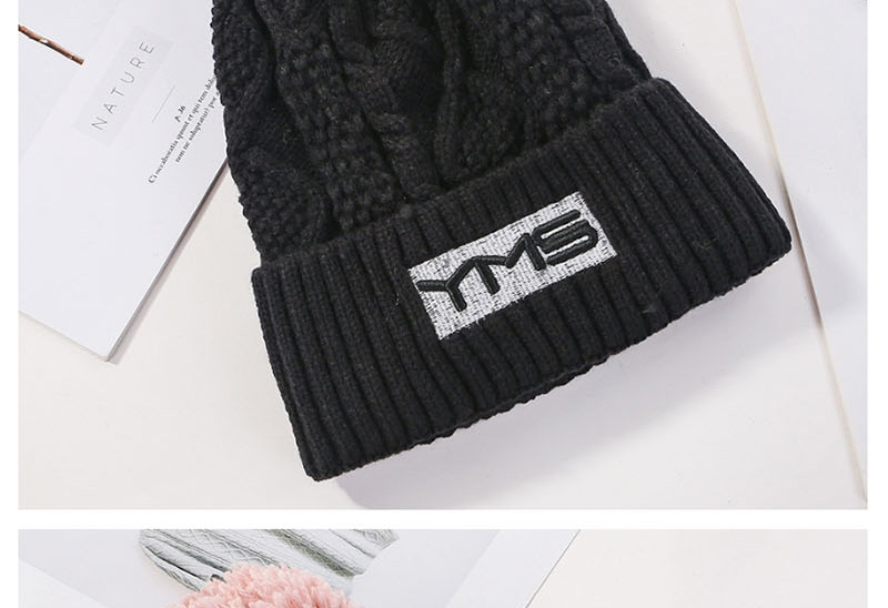 Fashion Black Plush Embroidered Ym Wool Cap,Knitting Wool Hats