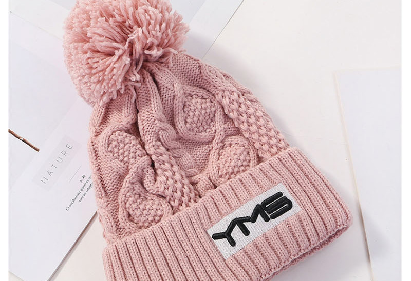 Fashion Pink Plush Embroidered Ym Wool Cap,Knitting Wool Hats